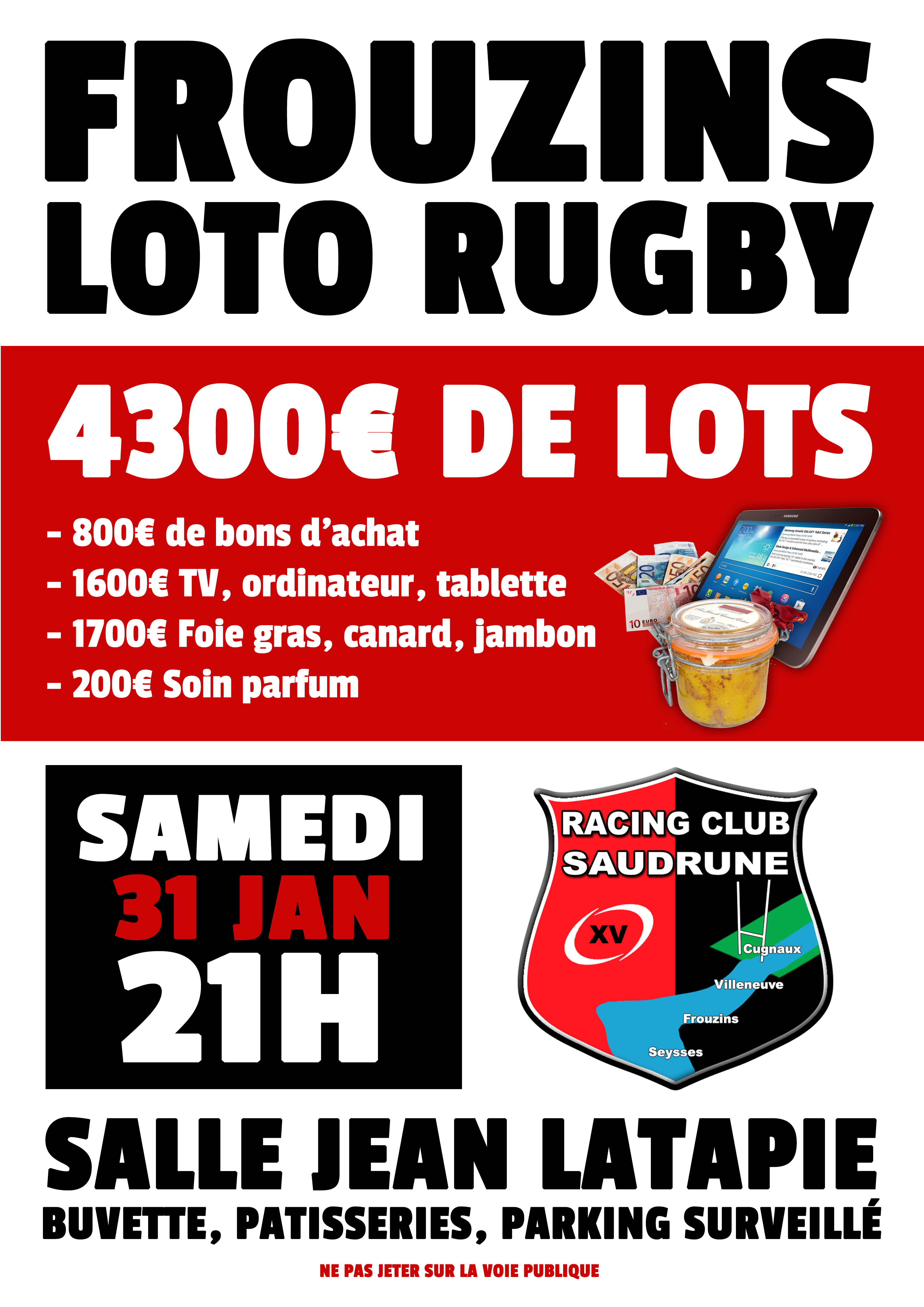 Grand Loto Samedi 31 Janvier 21h – salle Latapie Frouzins