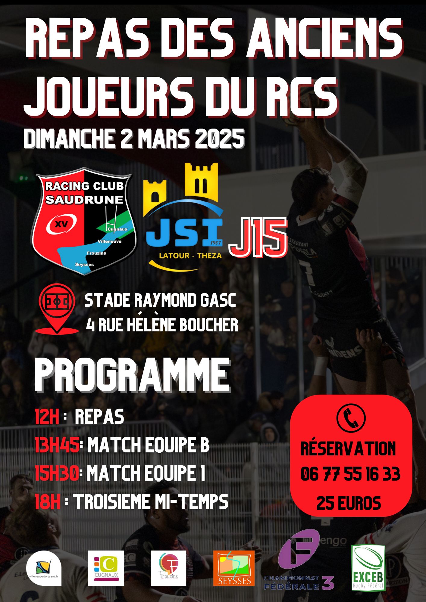 Le RC Saudrune invite ses anciens joueurs pour un repas convivial le 2 mars 2025